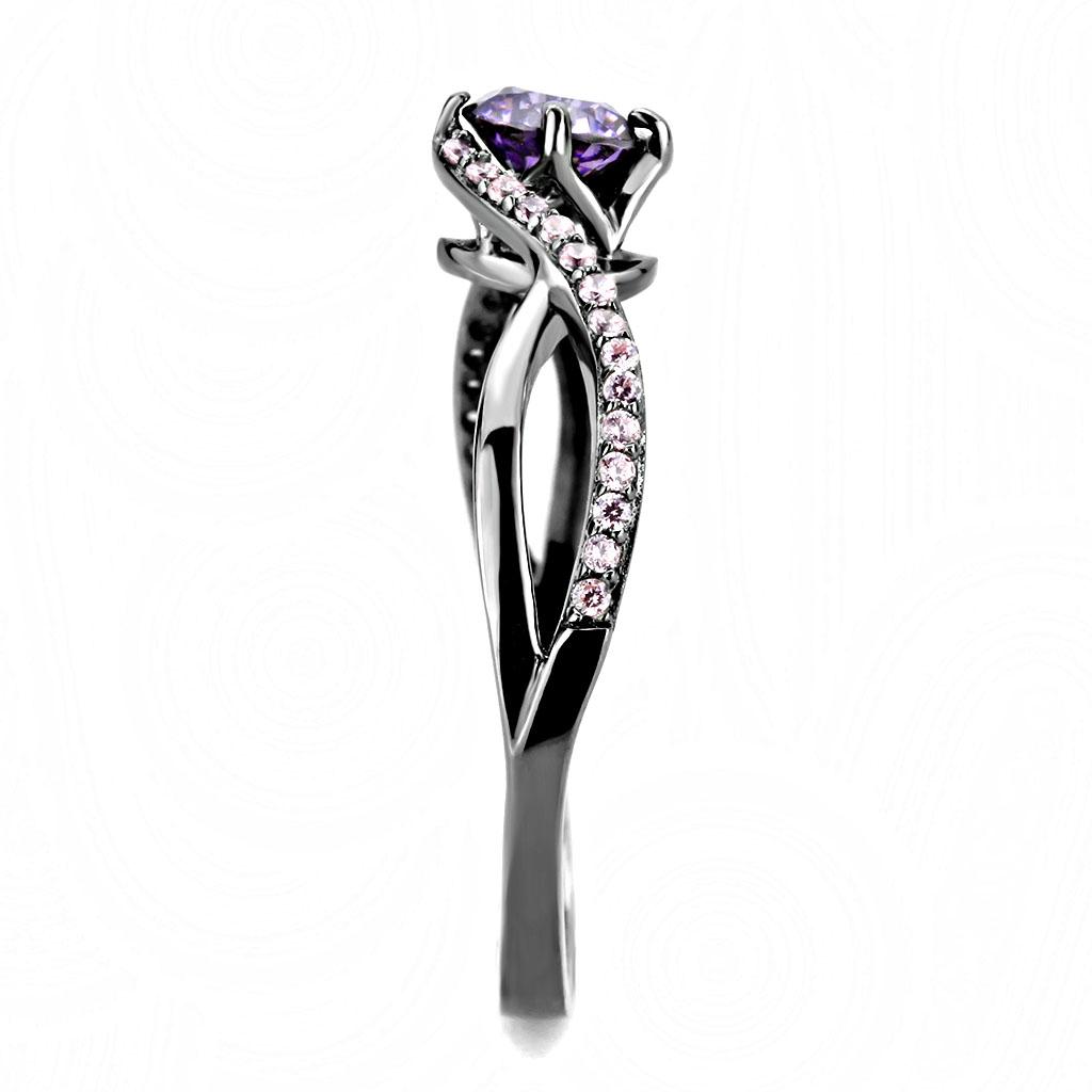 TS610 - Ruthenium 925 Sterling Silver Ring with AAA Grade CZ  in Amethyst