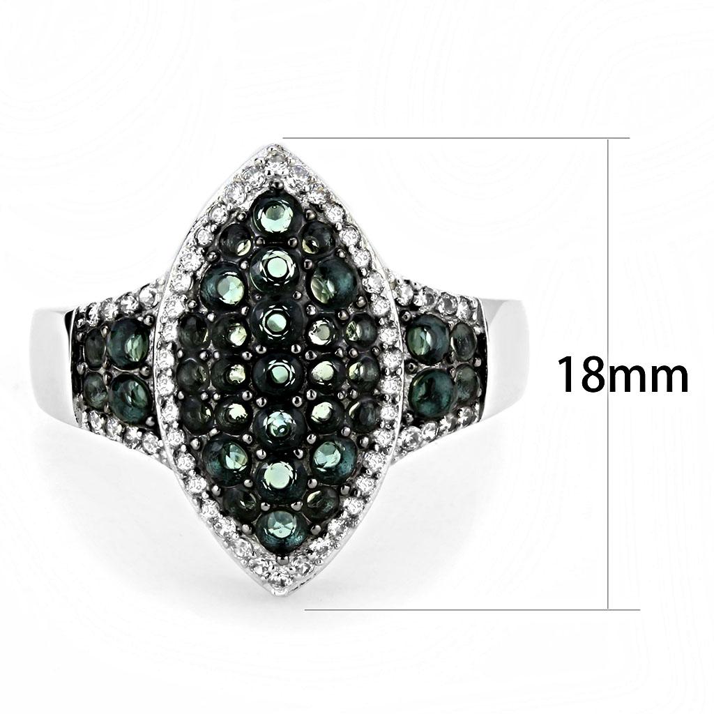 TS614 - Rhodium + Ruthenium 925 Sterling Silver Ring with Synthetic Synthetic Glass in Blue Zircon