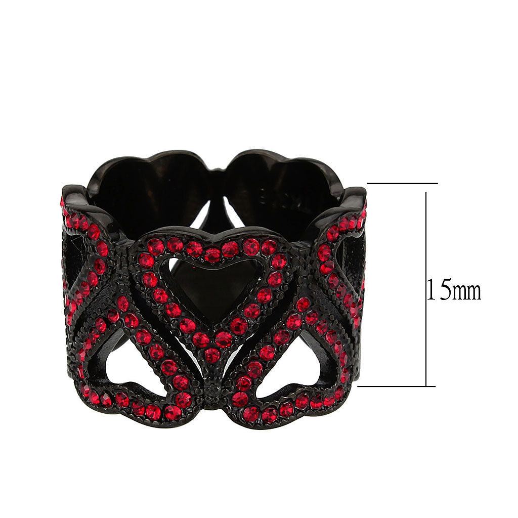 TK3790 - IP Black (Ion Plating) Stainless Steel Ring with Top Grade Crystal in Red Series