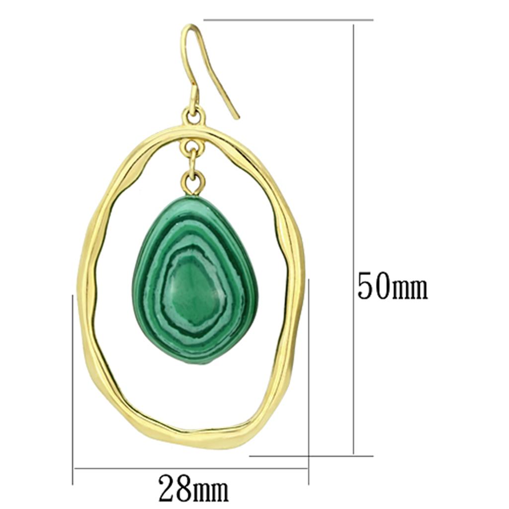 VL072 - IP Gold(Ion Plating) Brass Earrings with Synthetic MALACHITE in Turquoise