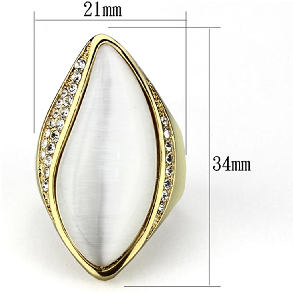 VL082 - IP Gold(Ion Plating) Brass Ring with Synthetic Cat Eye in White