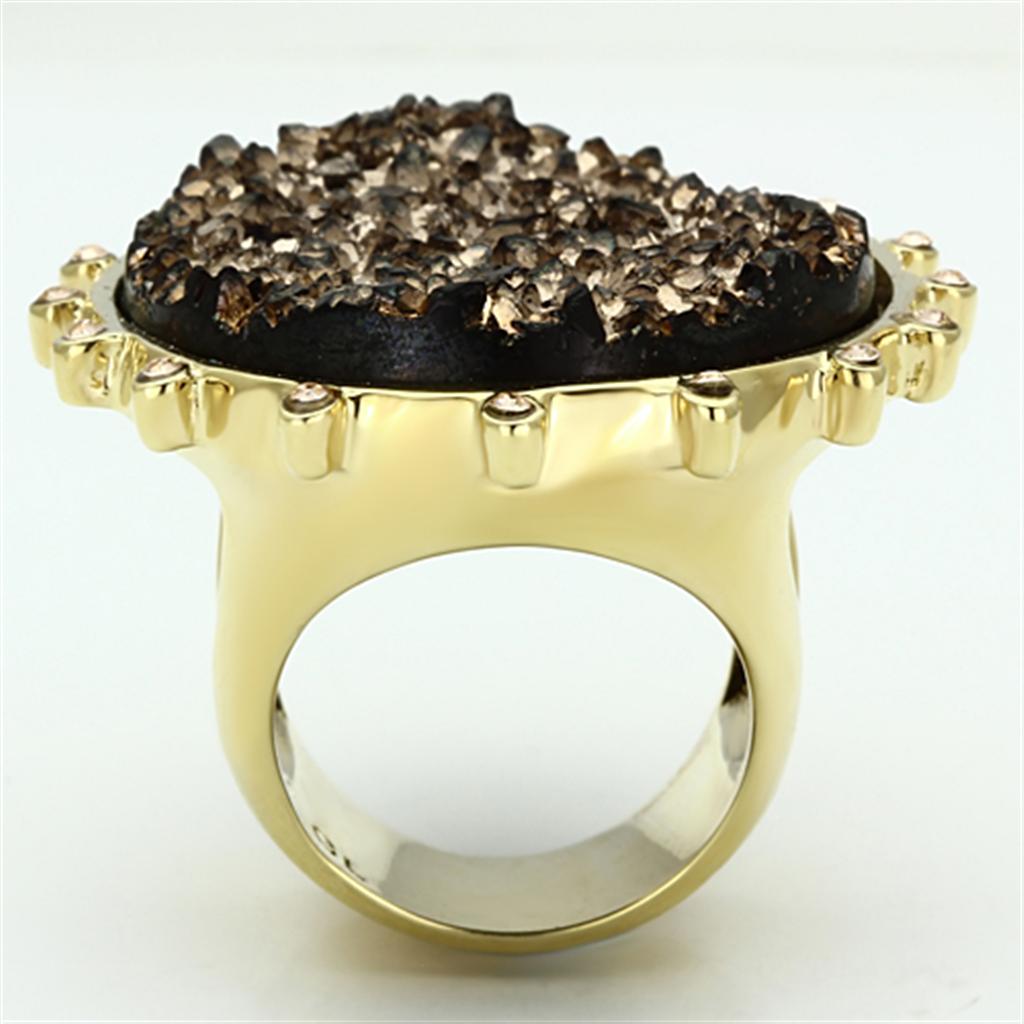 VL087 - IP Gold(Ion Plating) Brass Ring with Synthetic Synthetic Stone in Champagne