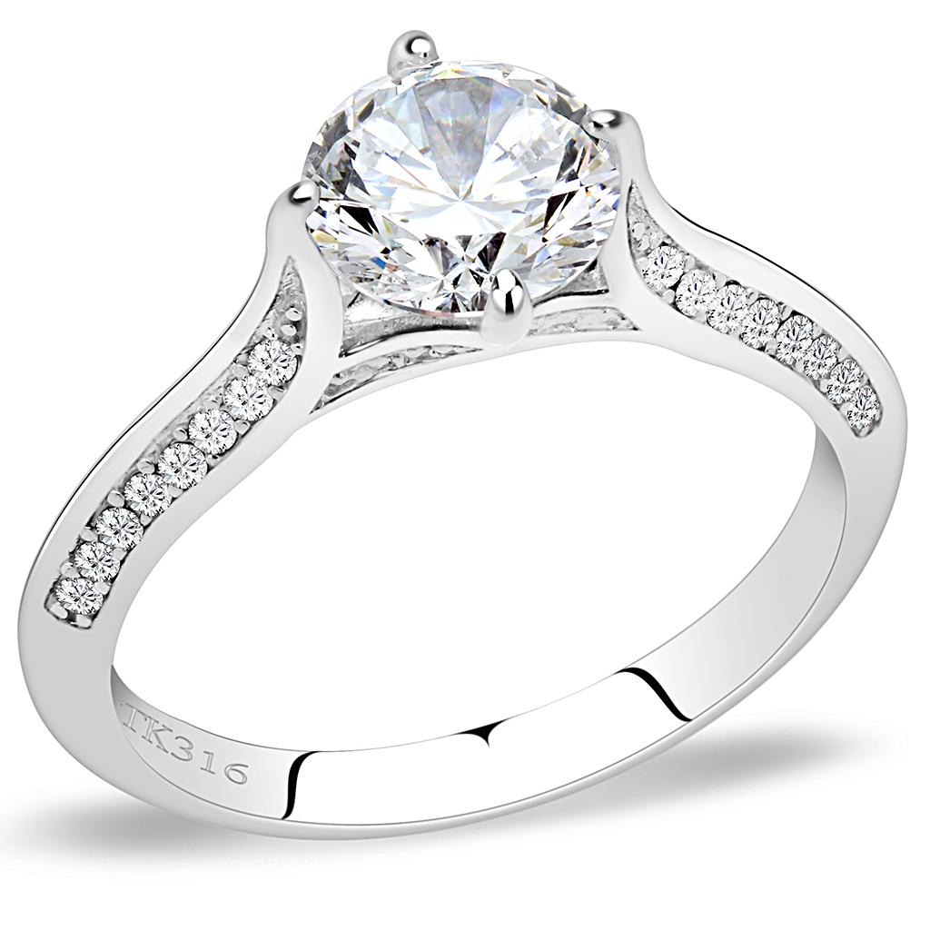 DA036 - High polished (no plating) Stainless Steel Ring with AAA Grade CZ  in Clear