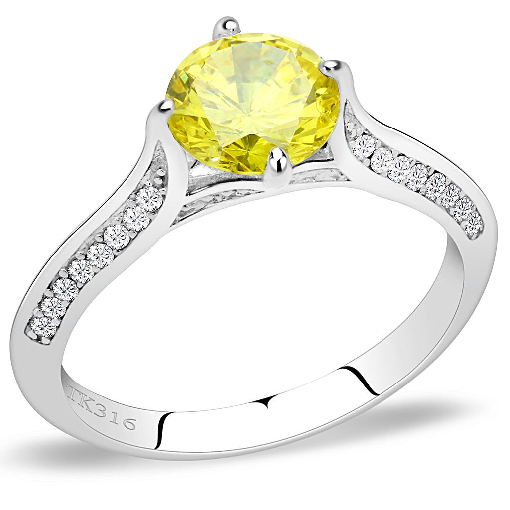 DA037 - High polished (no plating) Stainless Steel Ring with AAA Grade CZ  in Topaz