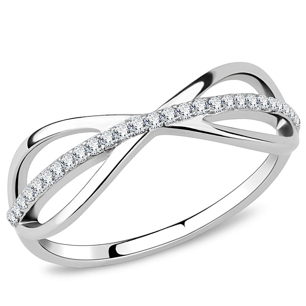 DA046 - High polished (no plating) Stainless Steel Ring with AAA Grade CZ  in Clear