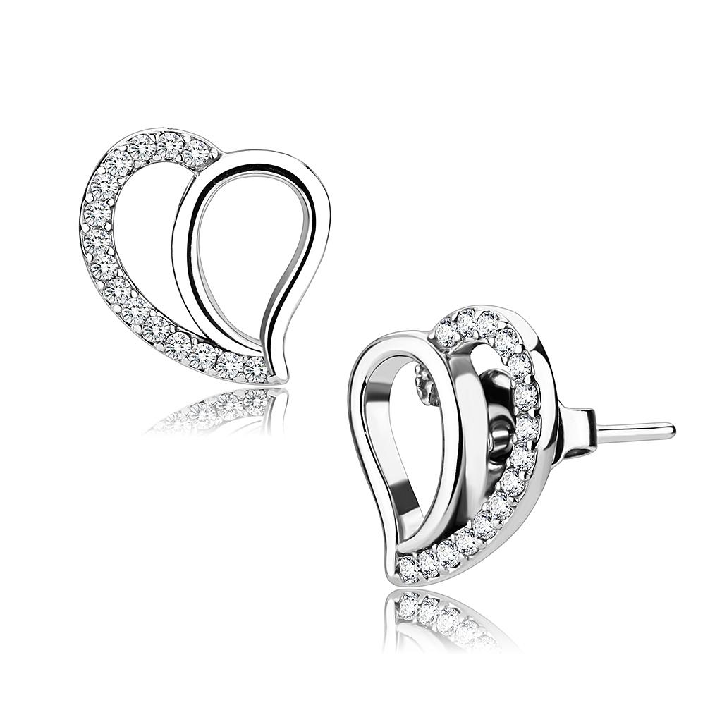 DA076 - High polished (no plating) Stainless Steel Earrings with AAA Grade CZ  in Clear