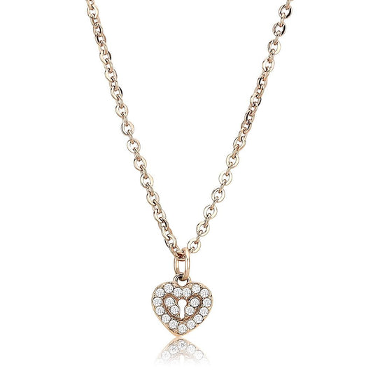 DA086 - IP Rose Gold(Ion Plating) Stainless Steel Chain Pendant with AAA Grade CZ  in Clear
