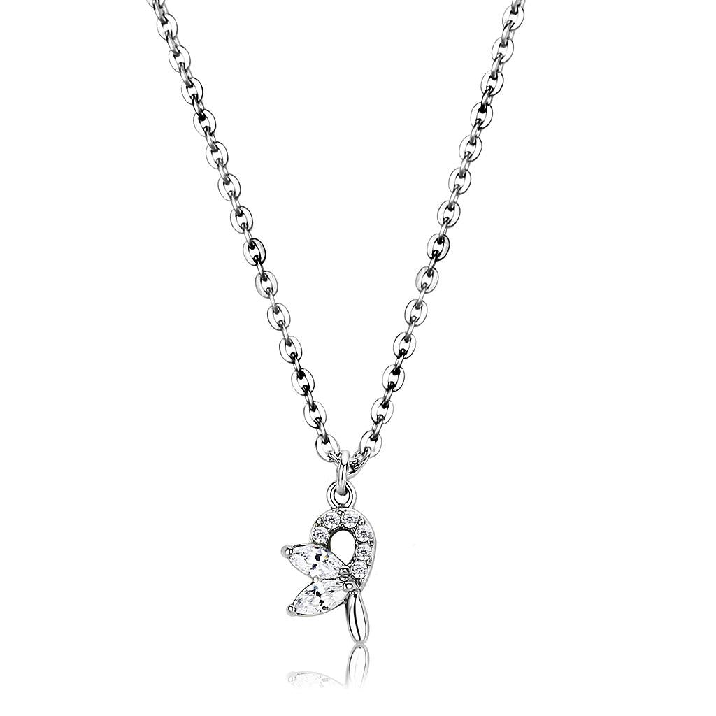 DA088 - High polished (no plating) Stainless Steel Chain Pendant with AAA Grade CZ  in Clear