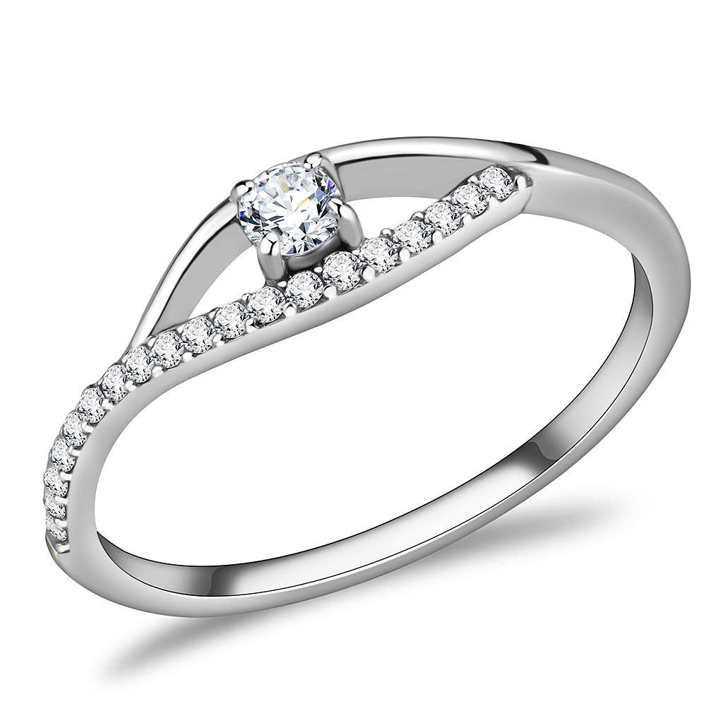 DA108 - High polished (no plating) Stainless Steel Ring with AAA Grade CZ  in Clear