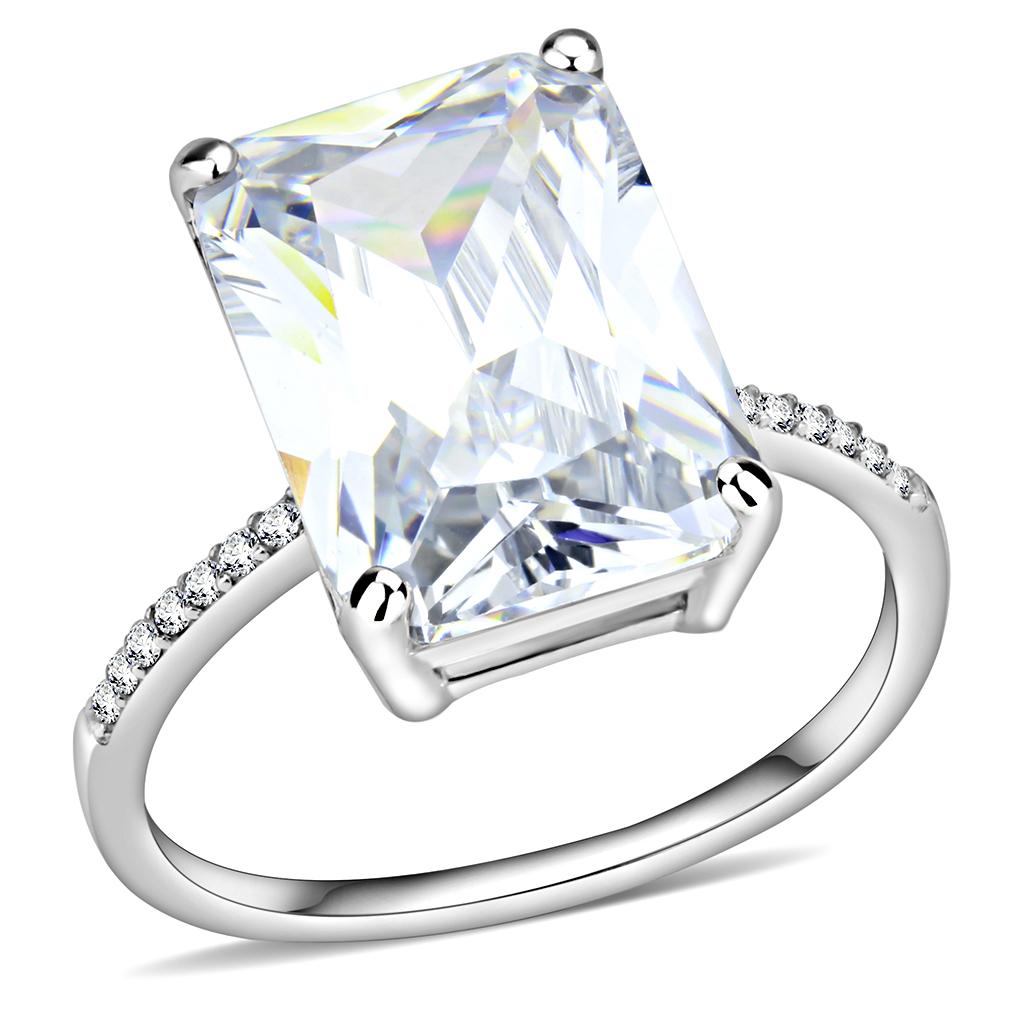 DA131 - High polished (no plating) Stainless Steel Ring with AAA Grade CZ  in Clear