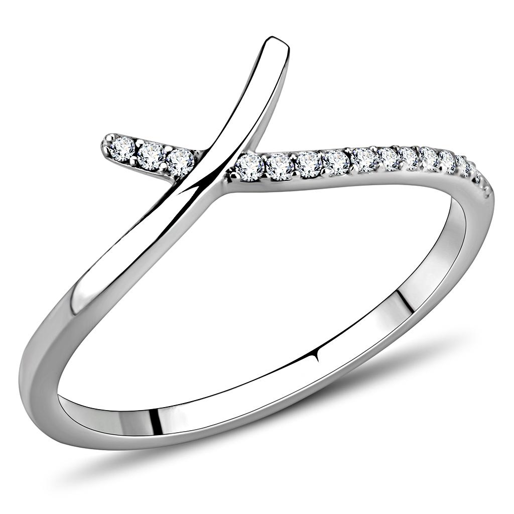 DA154 - High polished (no plating) Stainless Steel Ring with AAA Grade CZ  in Clear