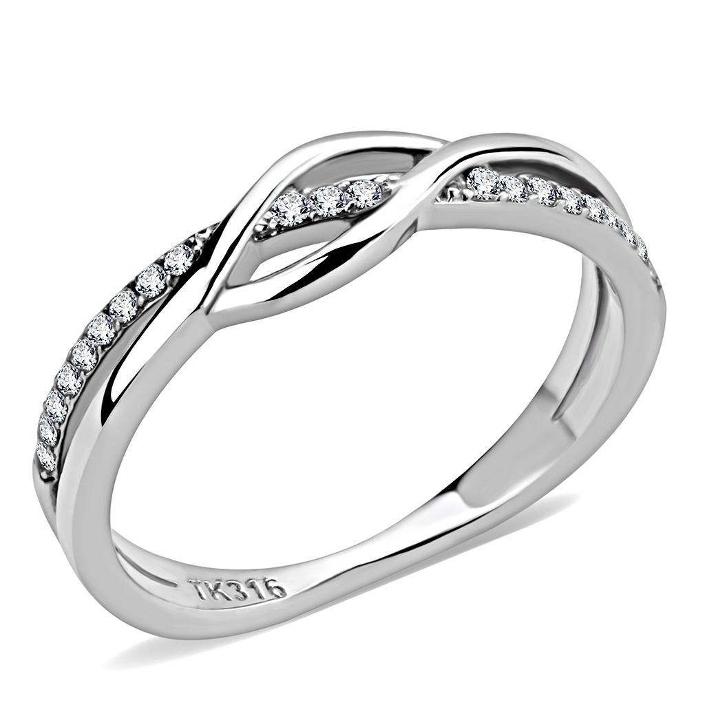 DA157 - High polished (no plating) Stainless Steel Ring with AAA Grade CZ  in Clear