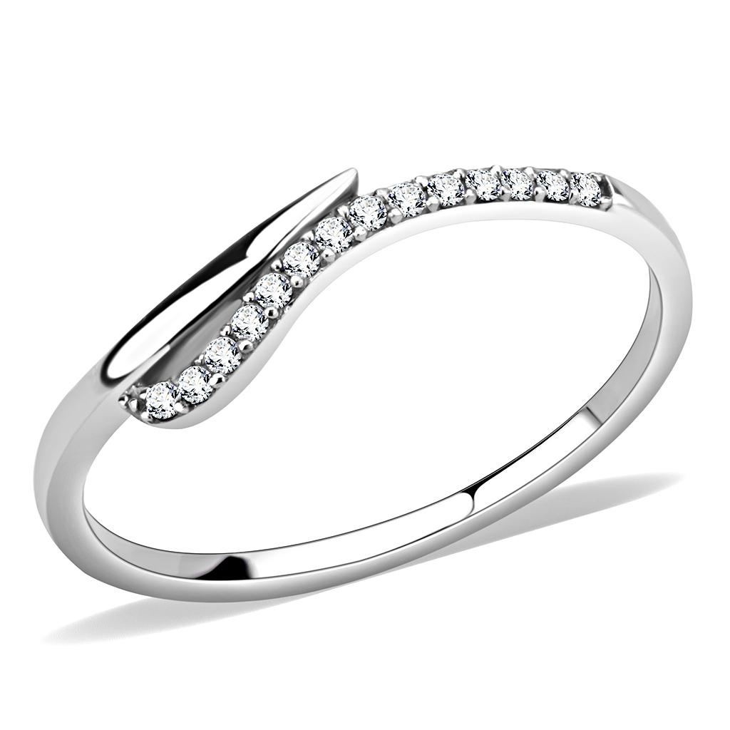 DA159 - High polished (no plating) Stainless Steel Ring with AAA Grade CZ  in Clear