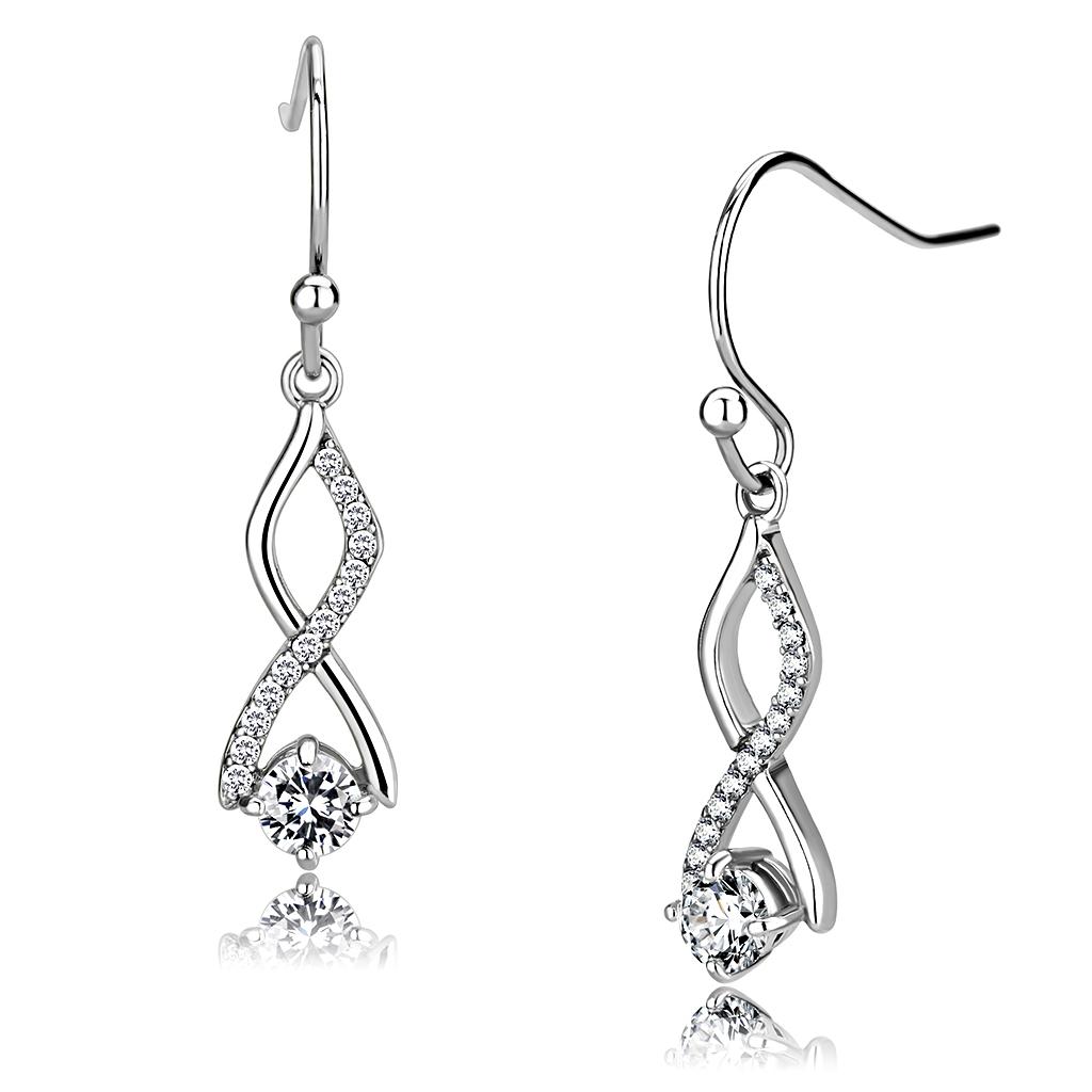 DA181 - High polished (no plating) Stainless Steel Earrings with AAA Grade CZ  in Clear