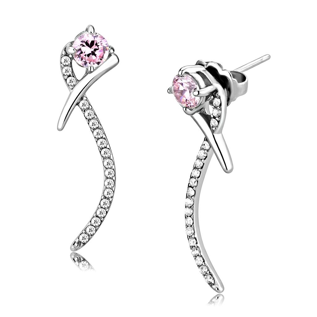 DA188 - High polished (no plating) Stainless Steel Earrings with AAA Grade CZ  in Rose