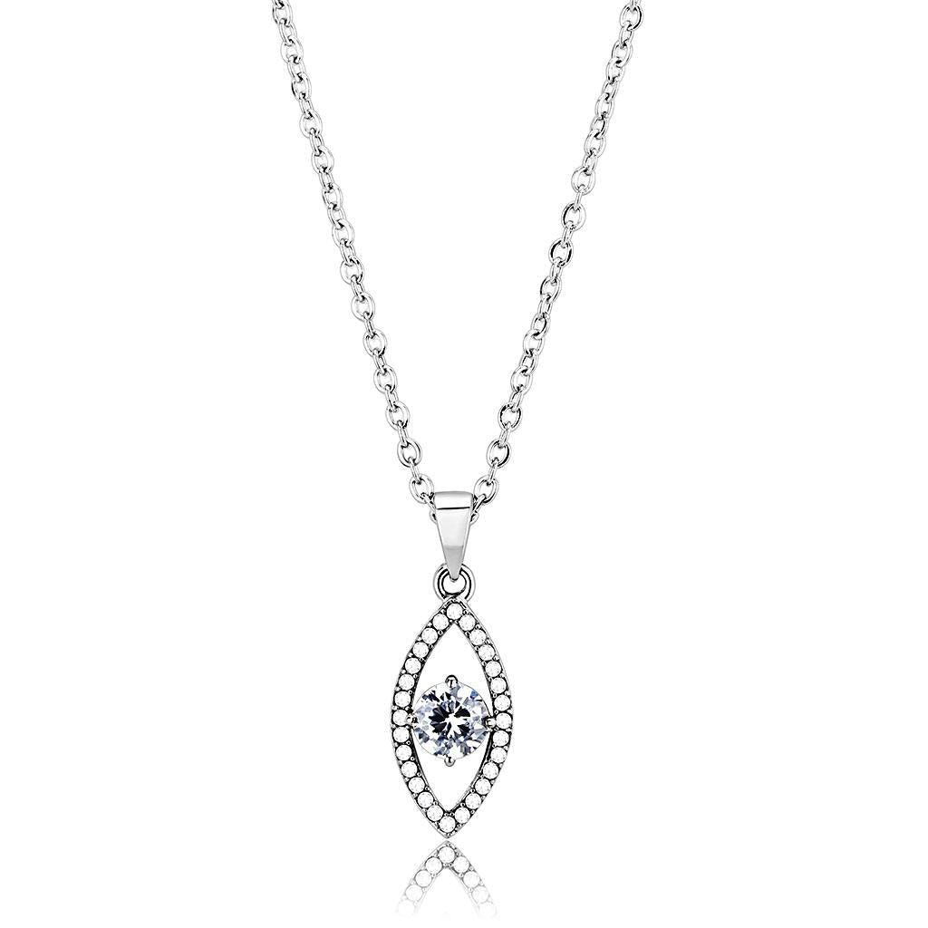 DA228 - High polished (no plating) Stainless Steel Chain Pendant with AAA Grade CZ  in Clear