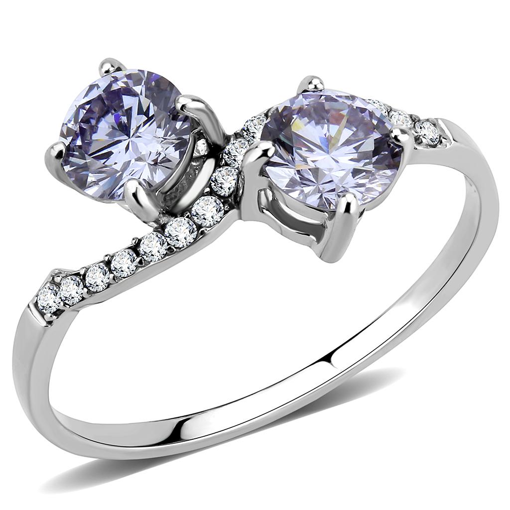 DA244 - High polished (no plating) Stainless Steel Ring with AAA Grade CZ  in Light Amethyst