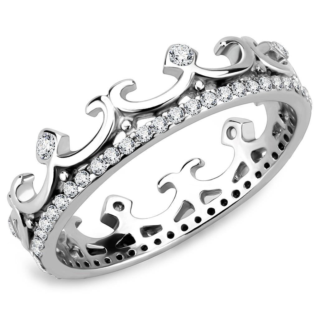 DA267 - High polished (no plating) Stainless Steel Ring with AAA Grade CZ  in Clear