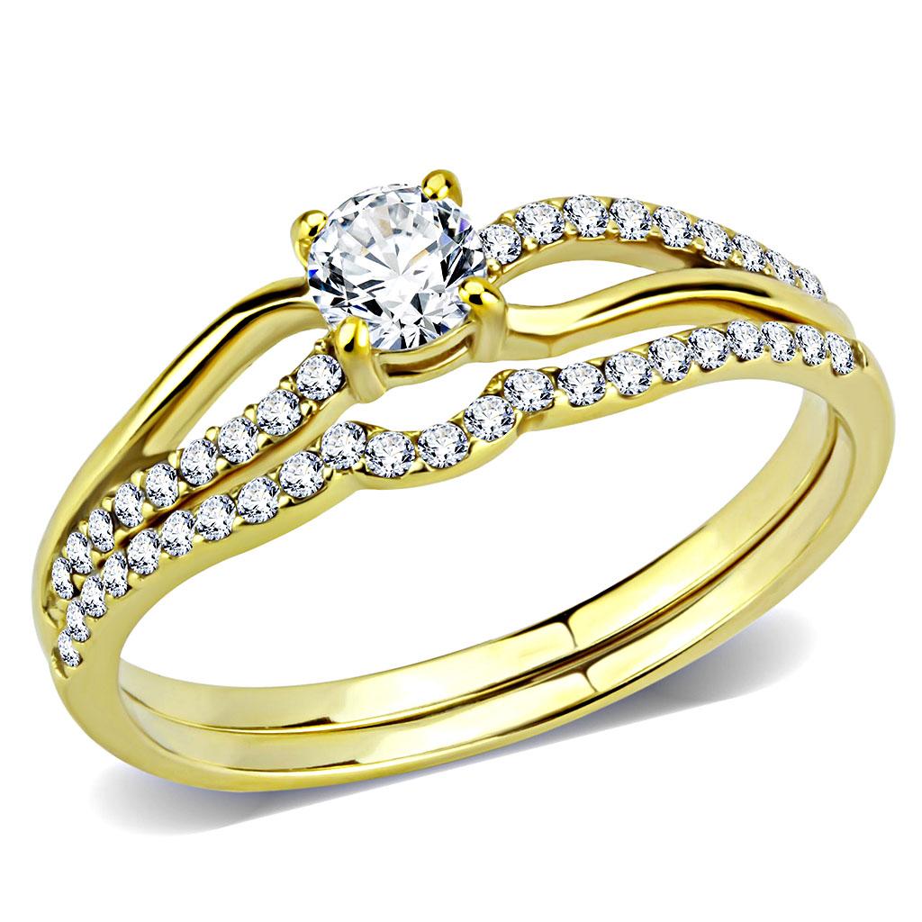 DA277 - IP Gold(Ion Plating) Stainless Steel Ring with AAA Grade CZ  in Clear