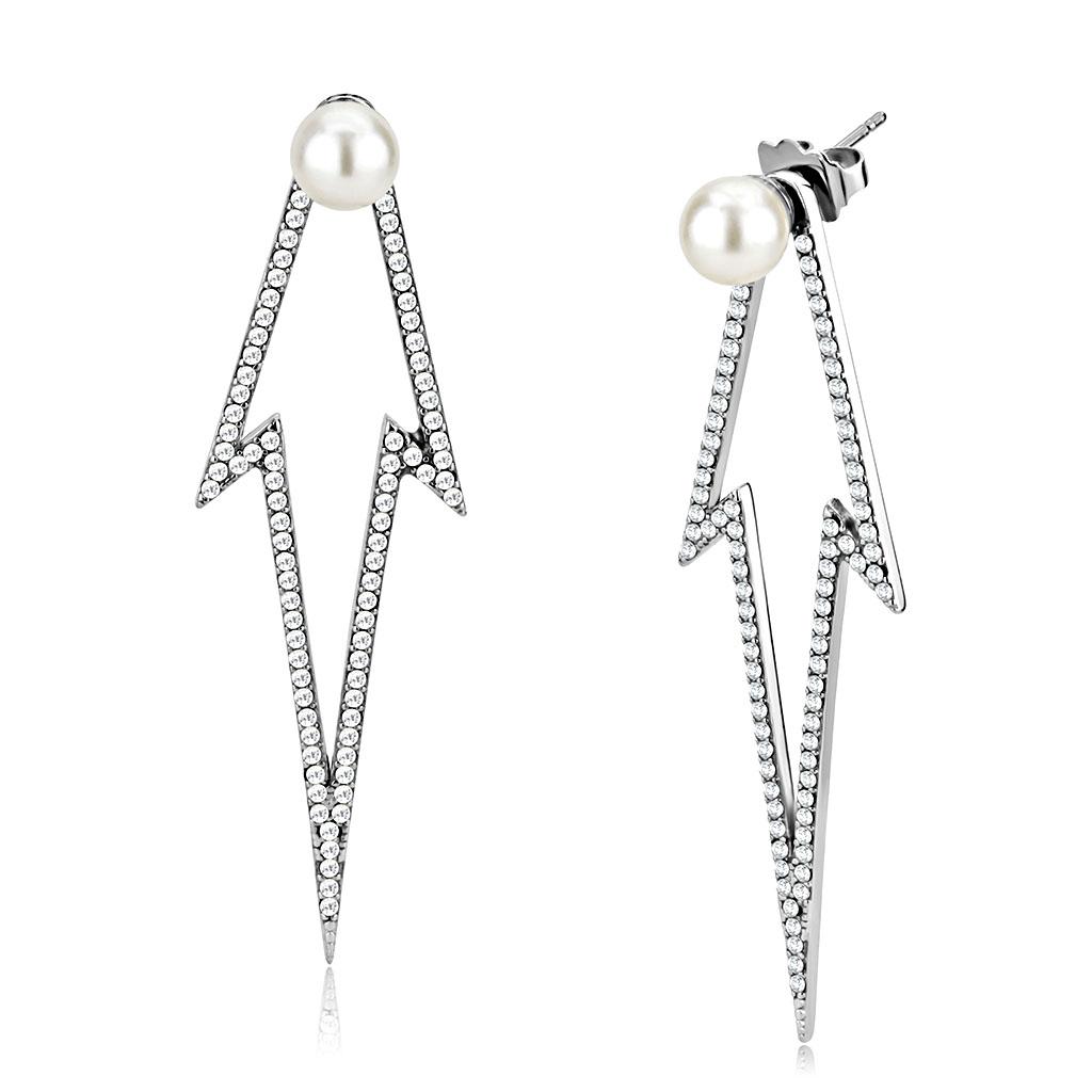 DA299 - High polished (no plating) Stainless Steel Earrings with Synthetic  in White