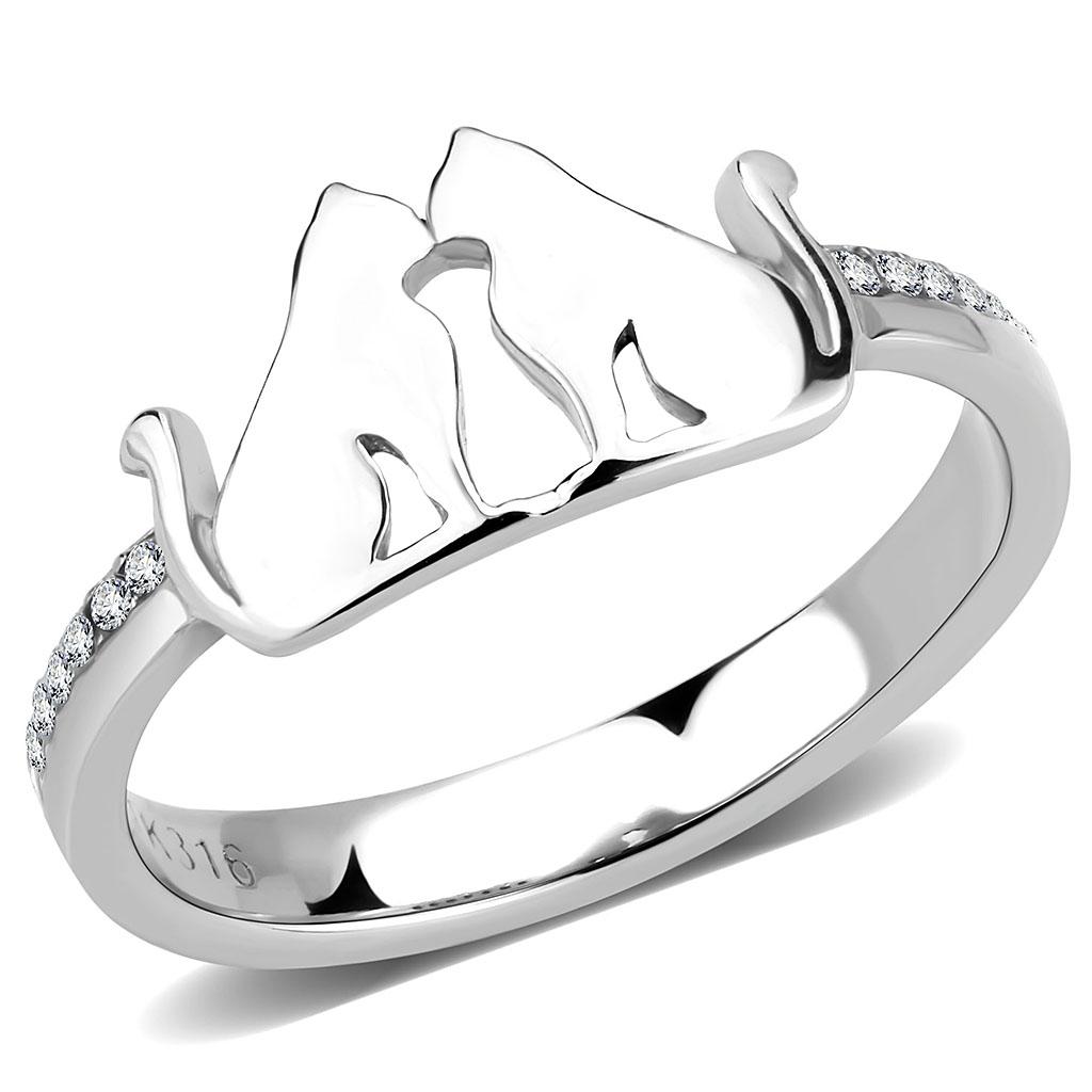 DA309 - No Plating Stainless Steel Ring with AAA Grade CZ  in Clear