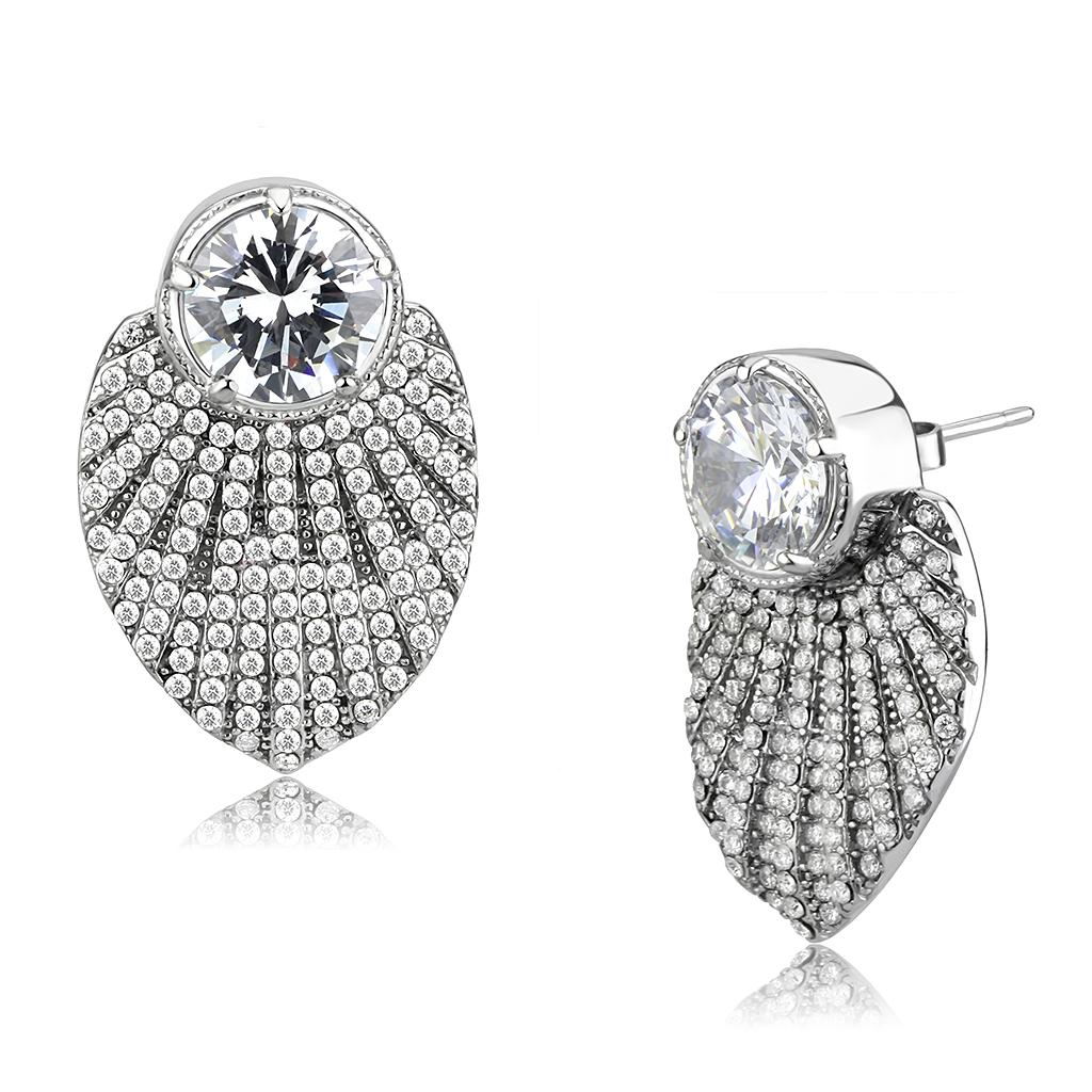 DA331 - No Plating Stainless Steel Earrings with AAA Grade CZ  in Clear