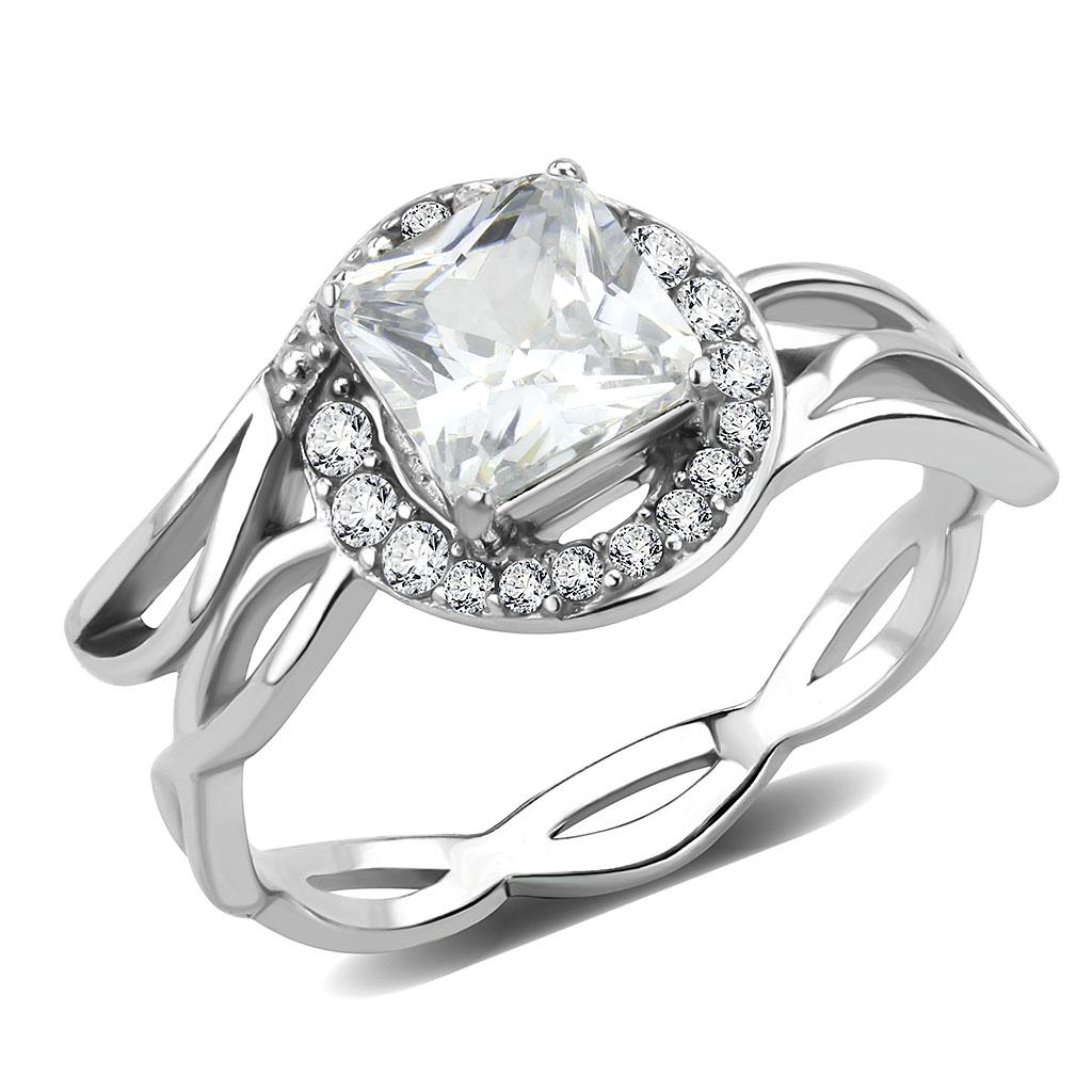 DA357 - High polished (no plating) Stainless Steel Ring with AAA Grade CZ  in Clear