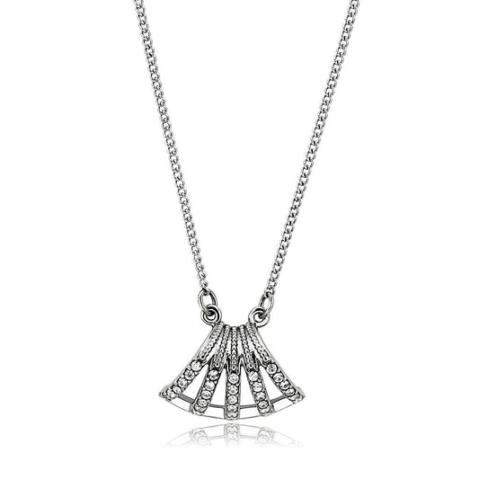 DA380 - High polished (no plating) Stainless Steel Chain Pendant with AAA Grade CZ  in Clear
