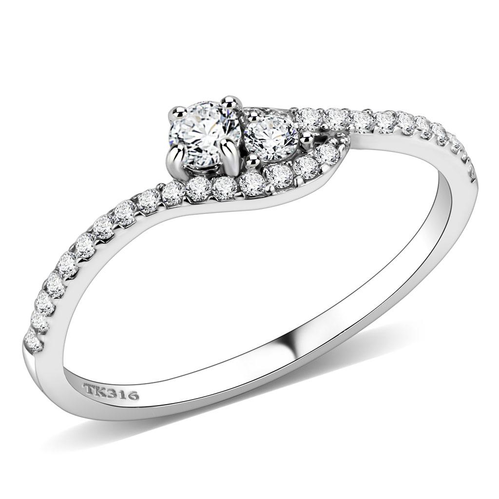 DA382 - High polished (no plating) Stainless Steel Ring with AAA Grade CZ  in Clear