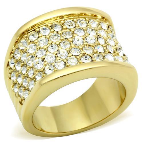 GL006 - IP Gold(Ion Plating) Brass Ring with Top Grade Crystal  in Clear