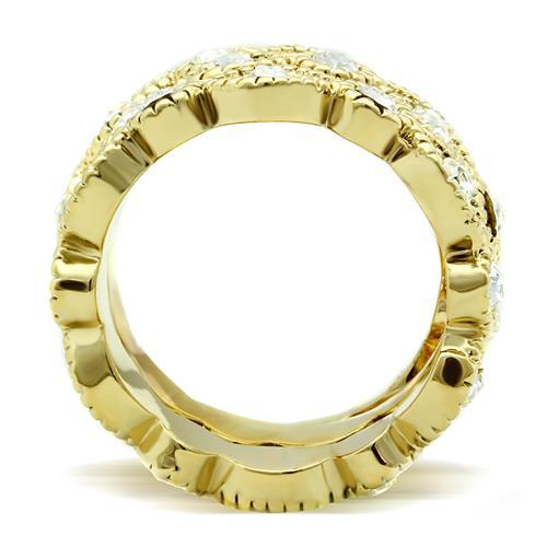 GL026 - IP Gold(Ion Plating) Brass Ring with Top Grade Crystal  in Clear