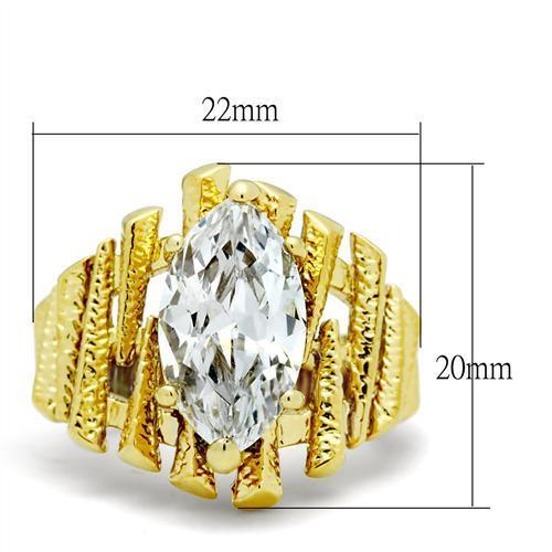 GL080 - IP Gold(Ion Plating) Brass Ring with AAA Grade CZ  in Clear