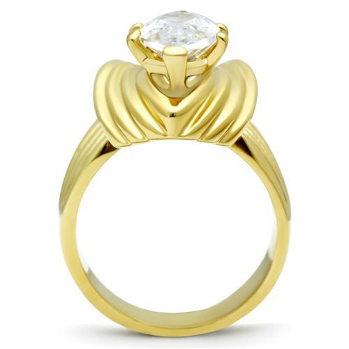 GL088 - IP Gold(Ion Plating) Brass Ring with AAA Grade CZ  in Clear