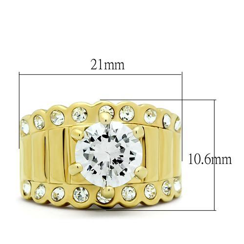 GL095 - IP Gold(Ion Plating) Brass Ring with AAA Grade CZ  in Clear