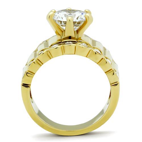 GL095 - IP Gold(Ion Plating) Brass Ring with AAA Grade CZ  in Clear