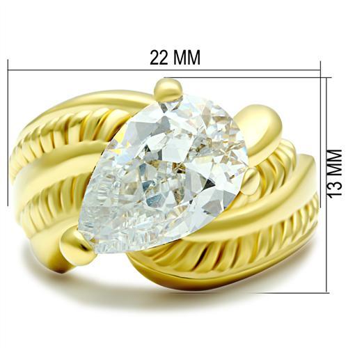 GL100 - IP Gold(Ion Plating) Brass Ring with AAA Grade CZ  in Clear