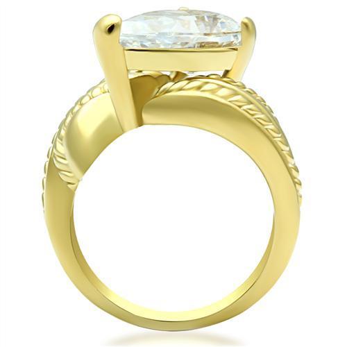 GL100 - IP Gold(Ion Plating) Brass Ring with AAA Grade CZ  in Clear