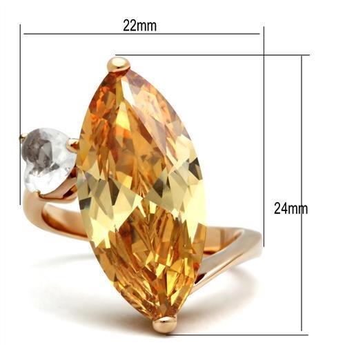 GL145 - IP Rose Gold(Ion Plating) Brass Ring with AAA Grade CZ  in Champagne