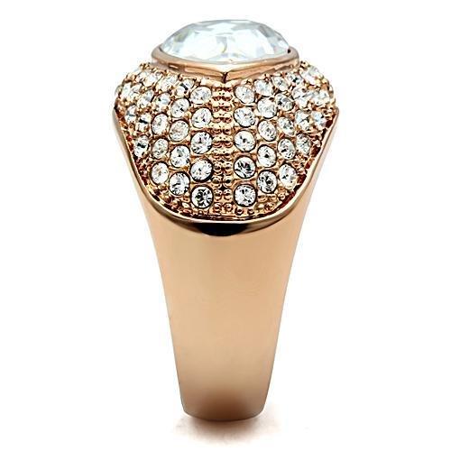 GL146 - IP Rose Gold(Ion Plating) Brass Ring with Top Grade Crystal  in Clear