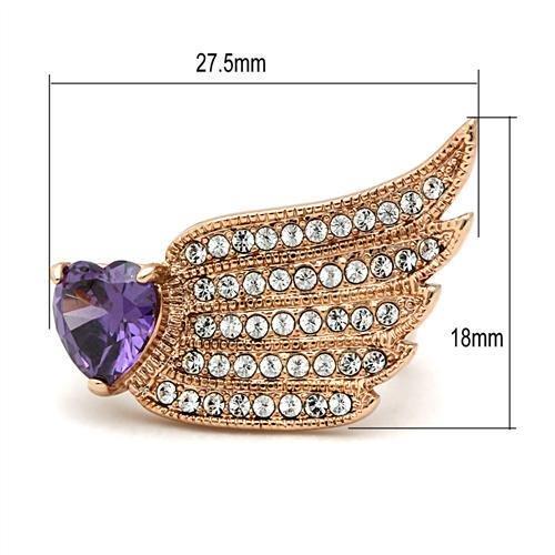 GL151 - IP Rose Gold(Ion Plating) Brass Ring with AAA Grade CZ  in Amethyst