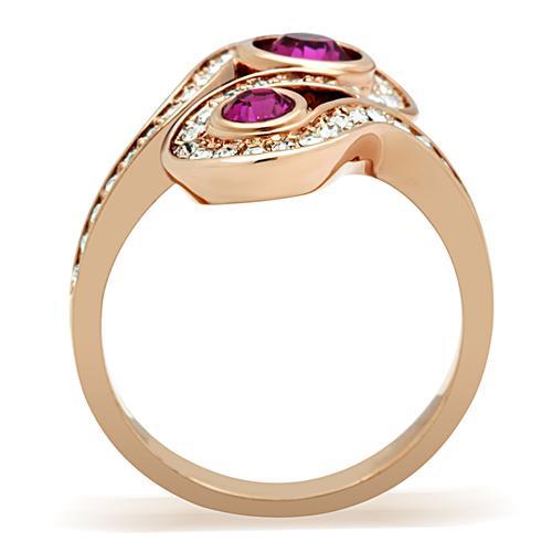 GL153 - IP Rose Gold(Ion Plating) Brass Ring with Top Grade Crystal  in Fuchsia