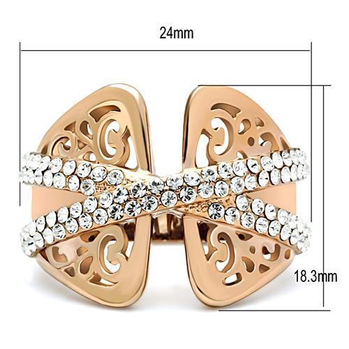 GL156 - IP Rose Gold(Ion Plating) Brass Ring with Top Grade Crystal  in Clear