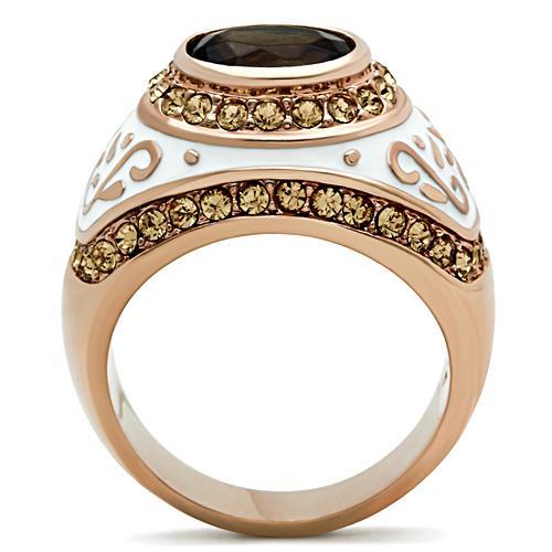 GL203 - IP Rose Gold(Ion Plating) Brass Ring with Synthetic Synthetic Glass in Brown