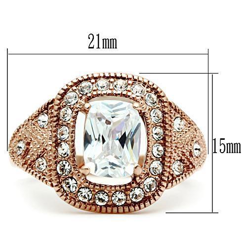 GL215 - IP Rose Gold(Ion Plating) Brass Ring with AAA Grade CZ  in Clear