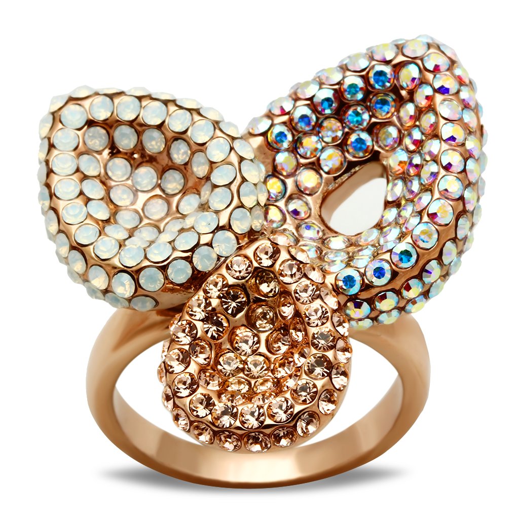 GL219 - IP Rose Gold(Ion Plating) Brass Ring with Top Grade Crystal  in Multi Color