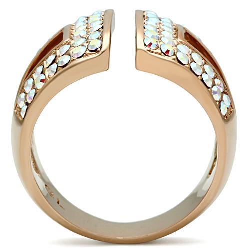 GL222 - IP Rose Gold(Ion Plating) Brass Ring with Top Grade Crystal  in Aurora Borealis (Rainbow Effect)