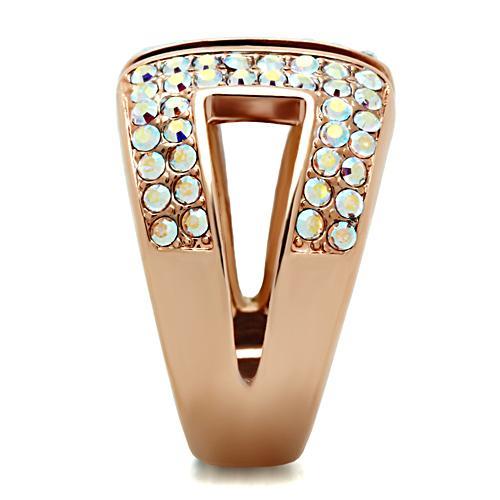 GL222 - IP Rose Gold(Ion Plating) Brass Ring with Top Grade Crystal  in Aurora Borealis (Rainbow Effect)