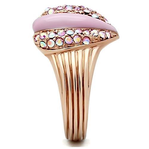 GL227 - IP Rose Gold(Ion Plating) Brass Ring with Top Grade Crystal  in Light Rose