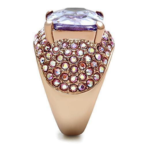 GL230 - IP Rose Gold(Ion Plating) Brass Ring with AAA Grade CZ  in Light Amethyst