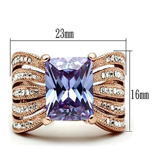 GL236 - IP Rose Gold(Ion Plating) Brass Ring with AAA Grade CZ  in Light Amethyst